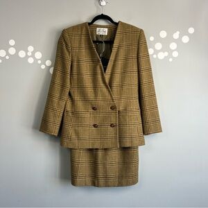 Le Suit Vintage 1980s Houndstooth Blazer Skirt Set Size 10